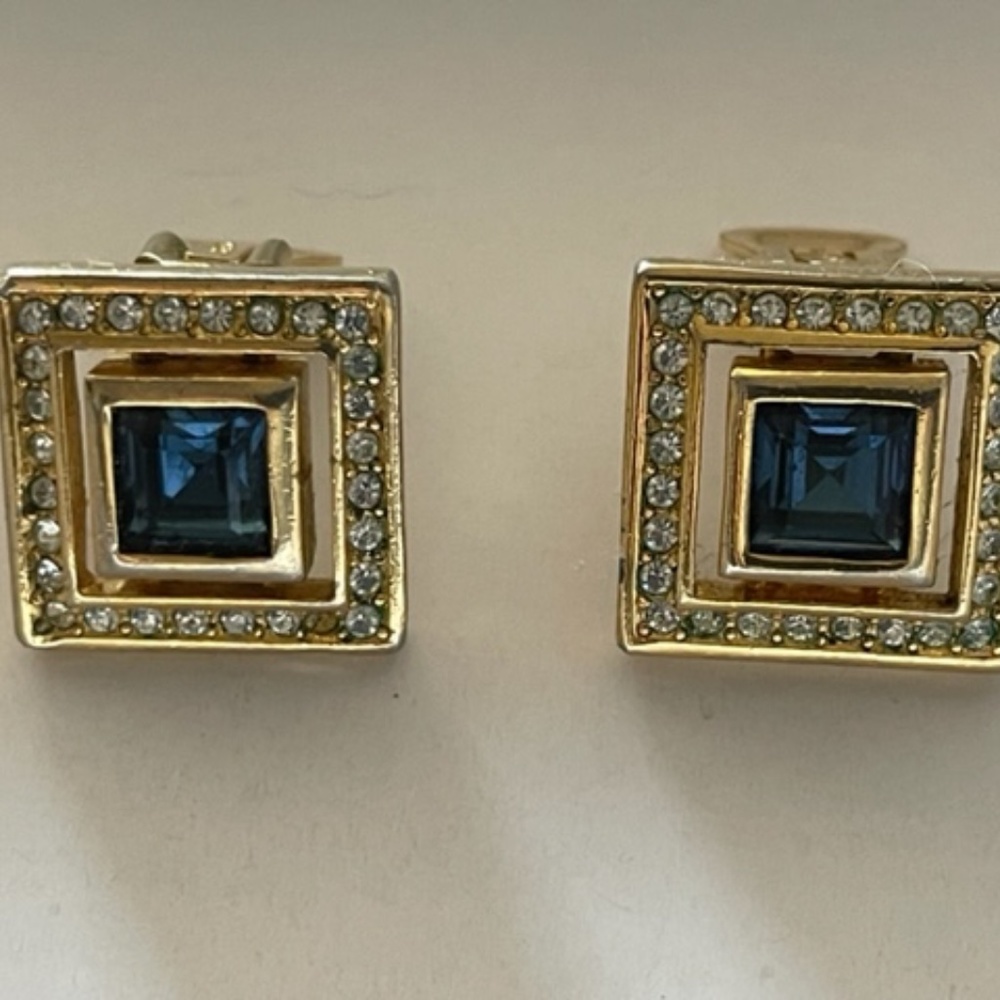 Fabulous Auth Vintage Dior Square Crystal  Clip On Earrings